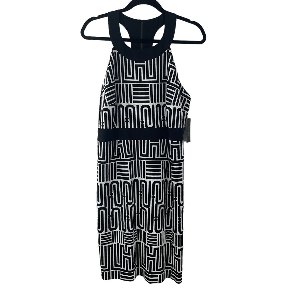 NWT Laundry by Shelli Segal Sleeveless Racerback Black White Print Dress Size 14